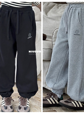 牛哆哆2024冬新款男童女童加绒休闲裤针织裤韩版中大童儿童53806