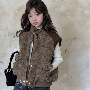 布芮欧2024冬男女童毛毛衣羊羔毛外穿棉马甲背心中大童儿童20028