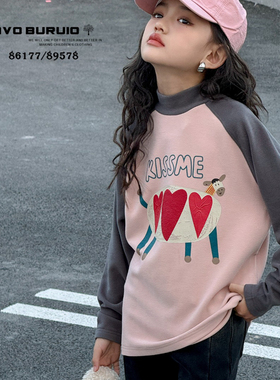 布芮欧2024秋冬新款女童磨毛长袖T恤打底衫中大童儿童童装潮86177