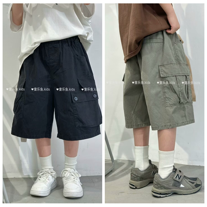 童乐鱼2025夏新款男童女童纯棉工装休闲裤中裤中大童儿童潮3319
