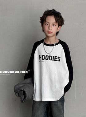 牛哆哆2024秋新款男童女童拼色卡通长袖T恤中大童儿童童装潮53695