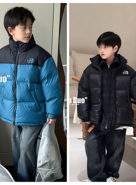 牛哆哆2025冬新款男童女童拼色羽绒服外套儿童90白鸭绒童装35001