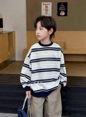 布芮欧2025秋新款男童女童条纹圆领卫衣中大童儿童童装韩版86603