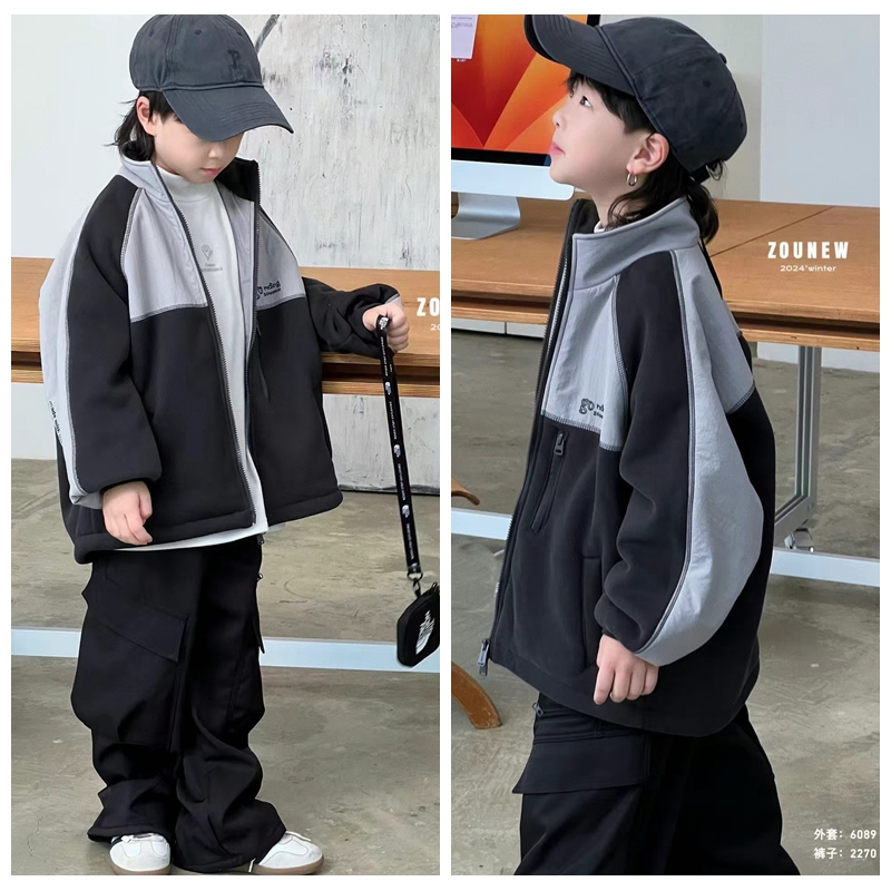 舟由2024秋冬新款男童针织外套拉链衫夹克衫中大童儿童童装潮6089