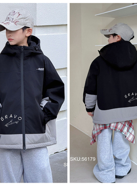 布芮欧2025冬新款男童加棉冲锋衣外套夹克衫中大童儿童童装56179