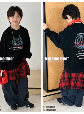 牛哆哆2025春秋新款男童女童圆领夜光卫衣中大童儿童童装潮76202