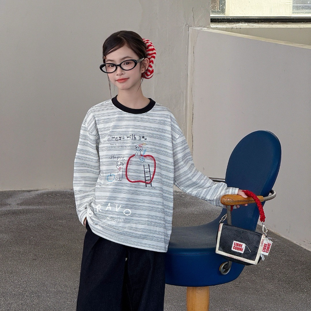 布芮欧春秋款男童女童卡通条纹长袖T恤中大童儿童童装潮学生86581,童装/婴儿装/亲子装,T恤,淘宝优惠券,粉丝福利购,淘宝优惠卷