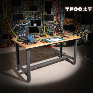 車間流水線操作組裝 工作臺 工業(yè)風(fēng)帶腳踏實木臺面模型工具臺 太孚