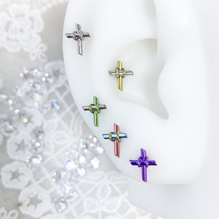 星钛 束缚F136钛合金十字架复古精致日常内螺旋穿刺耳饰耳骨钉