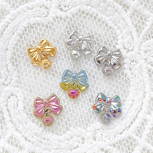 蝴蝶结铃铛钛合金耳钉