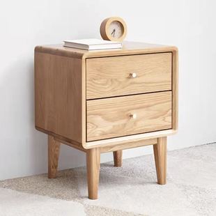 全实木床头柜北欧橡木收纳储物柜现代简约卧室床边小柜子原木灯桌