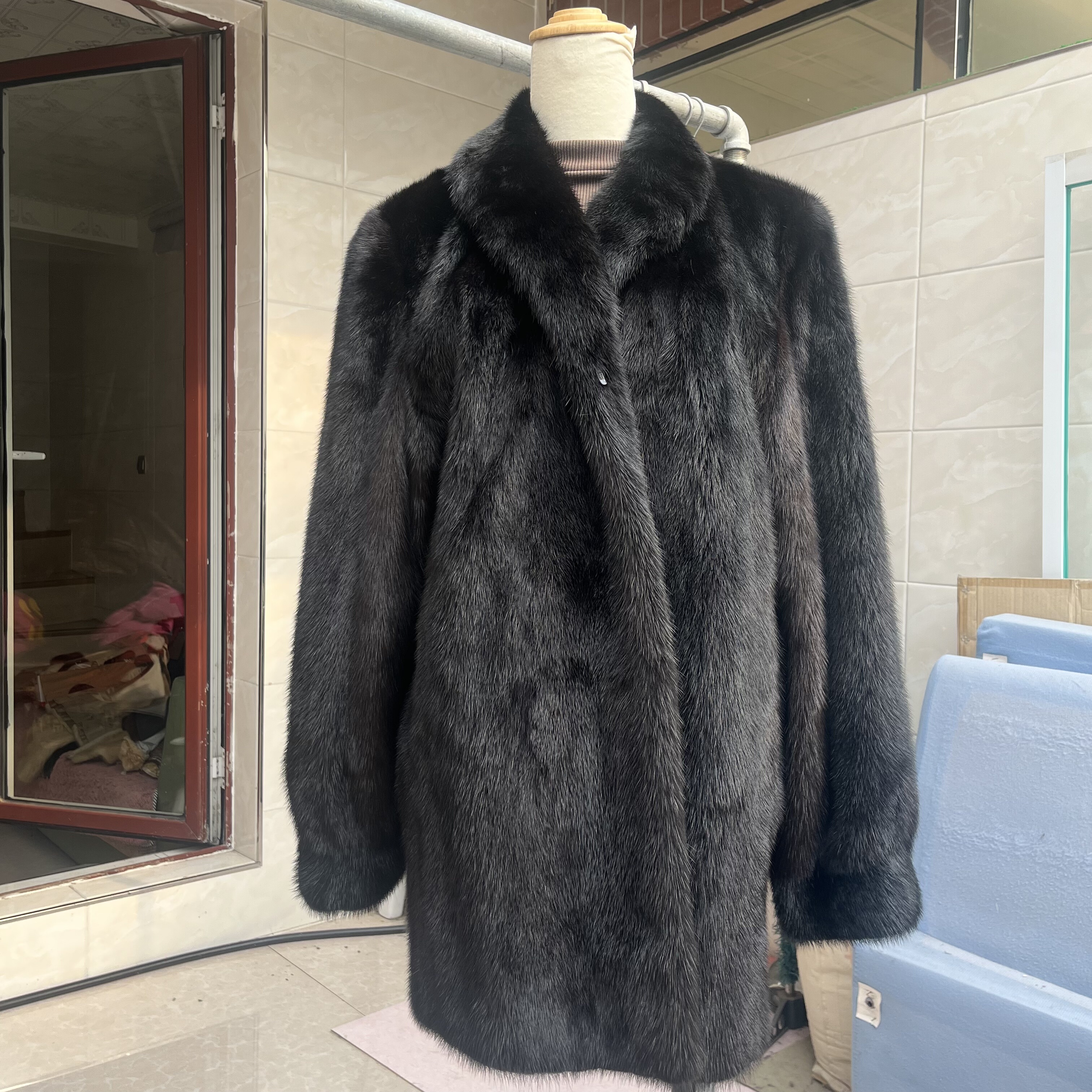 vintage进口貂皮皮草外套女款整貂中长款大码本黑色SAGA认证