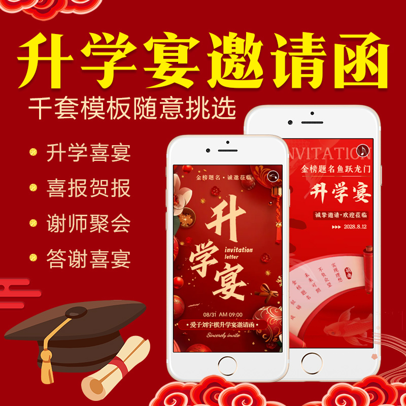 孩子考大学升学宴毕业电子请柬金榜题名谢师宴请邀请函喜帖代制作