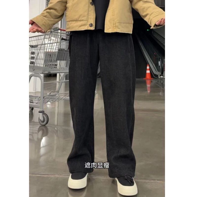 男款秋季水洗牛仔老钱风直筒裤
