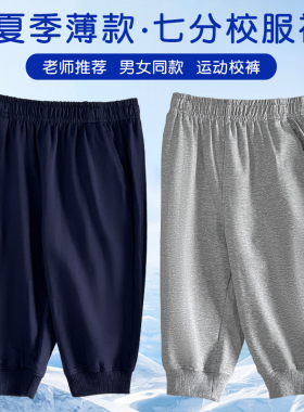 男童七分裤夏季薄款儿童藏青色校服裤子中大童小学生纯棉灰色校裤