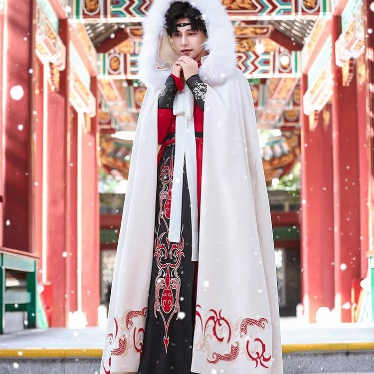 冬季汉服斗篷男黑色古装披风外套