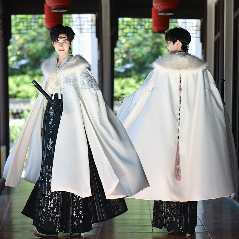 大码汉服男冬季加绒加厚披风