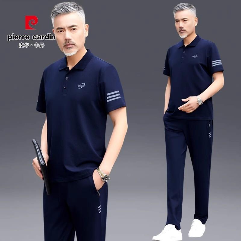皮尔卡丹夏季爸爸套装中老年人男士短袖t恤2025新款运动休闲裤子