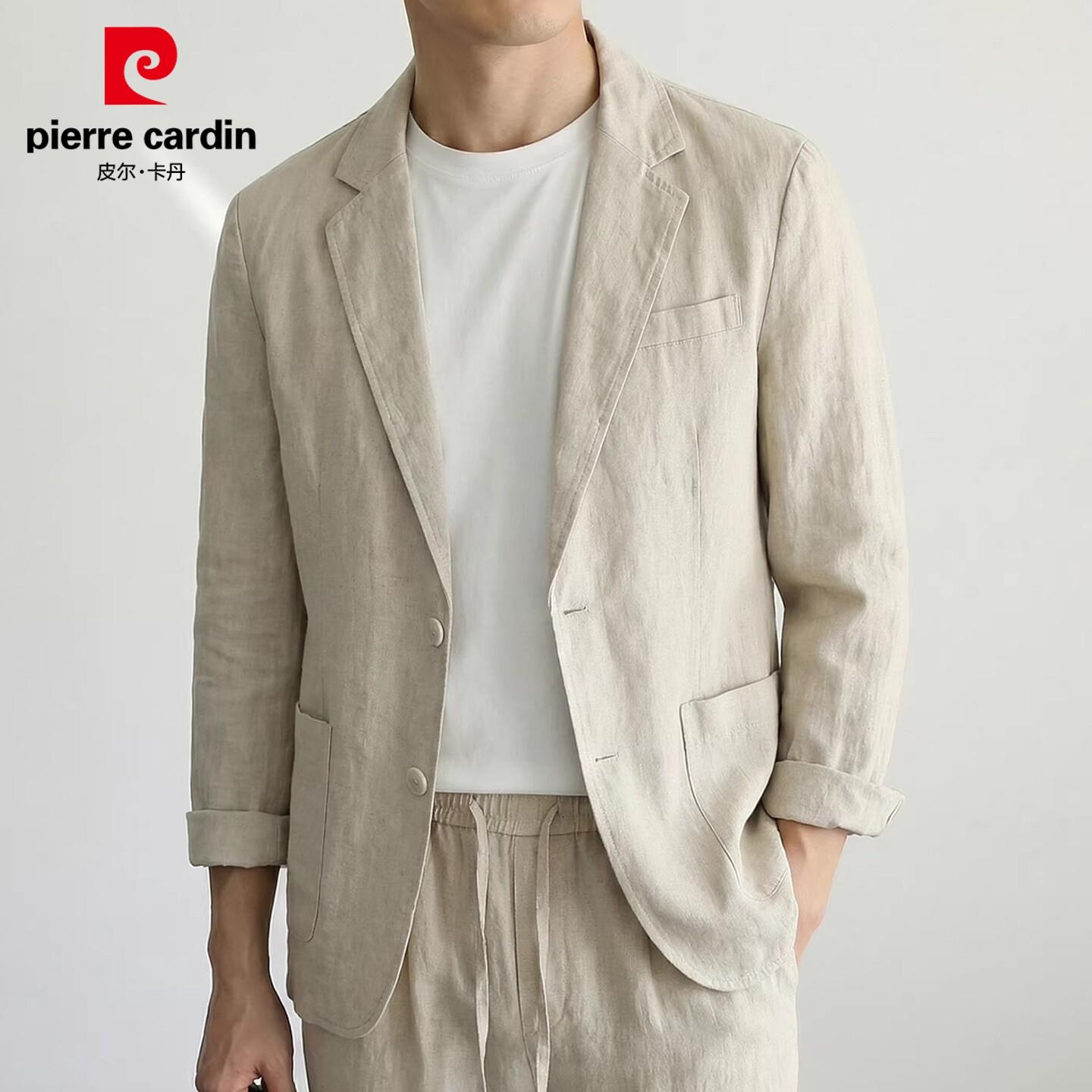 皮尔卡丹西服男士棉麻休闲商务西装春夏季薄款宽松通勤透气外套。