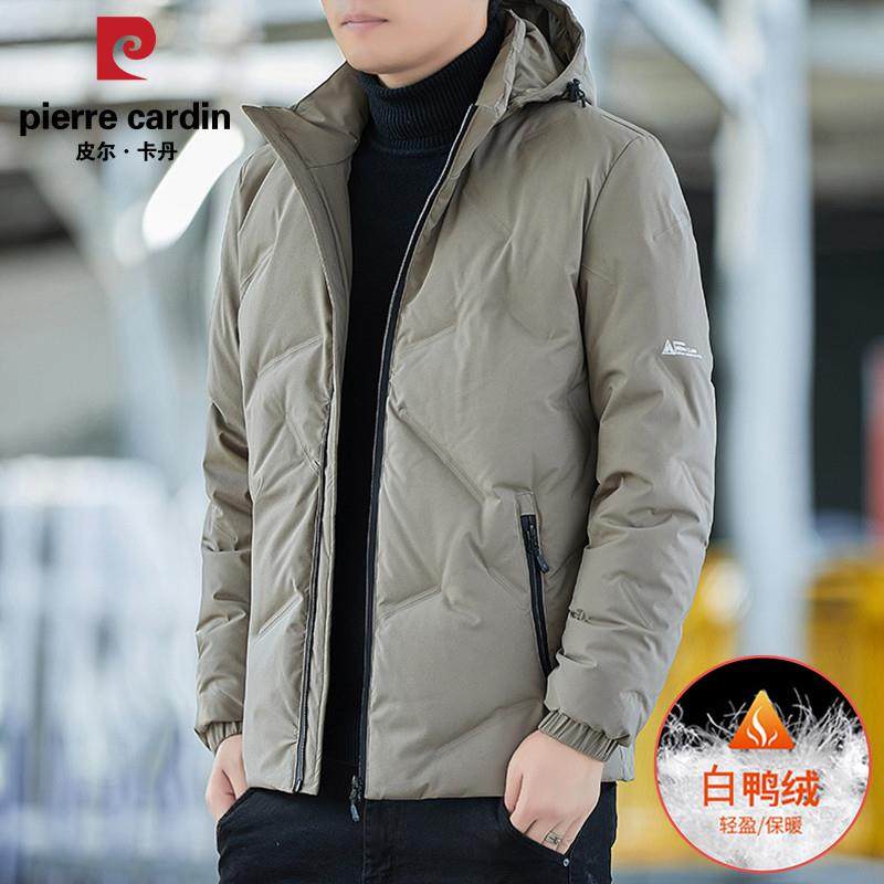 皮尔卡丹白鸭绒羽绒服男款连帽保暖百搭2025冬季短款轻薄外套男装