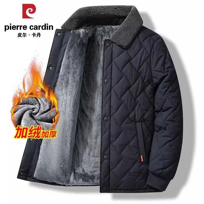皮尔卡丹冬装外套棉衣中老年人男士加绒款棉袄冬季保暖爸爸装棉服