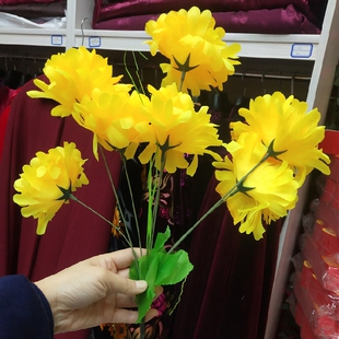 追悼奠仪黄色七朵把花坟头花束插花四层菊花七头花枝清明祭祀扫墓
