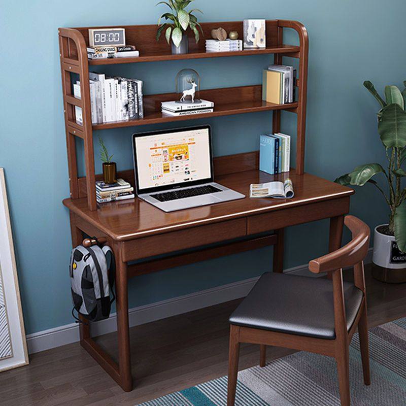 实木书桌带书架组合学习桌简约家用桌子台式电脑桌一体学生写字桌,住宅家具,电脑桌,淘宝优惠券,粉丝福利购,淘宝优惠卷