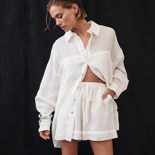 澳洲dissh25新款法式复古亚麻衬衫女度假风宽松休闲百搭上衣短裤