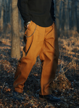 AMATCH 工装复古日系卡其chino纯棉打褶宽松收脚长裤