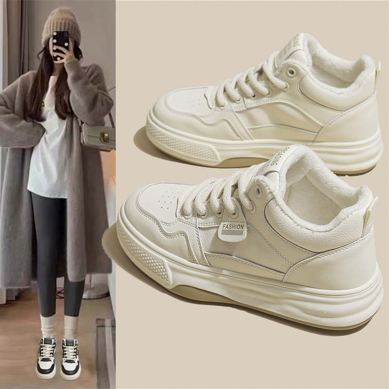 【甄选推荐】高帮小白板鞋女厚底