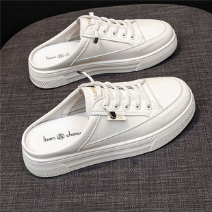 百搭休闲包头懒人无后跟板鞋 新款 厚底2025夏季 小白半拖女外穿时尚