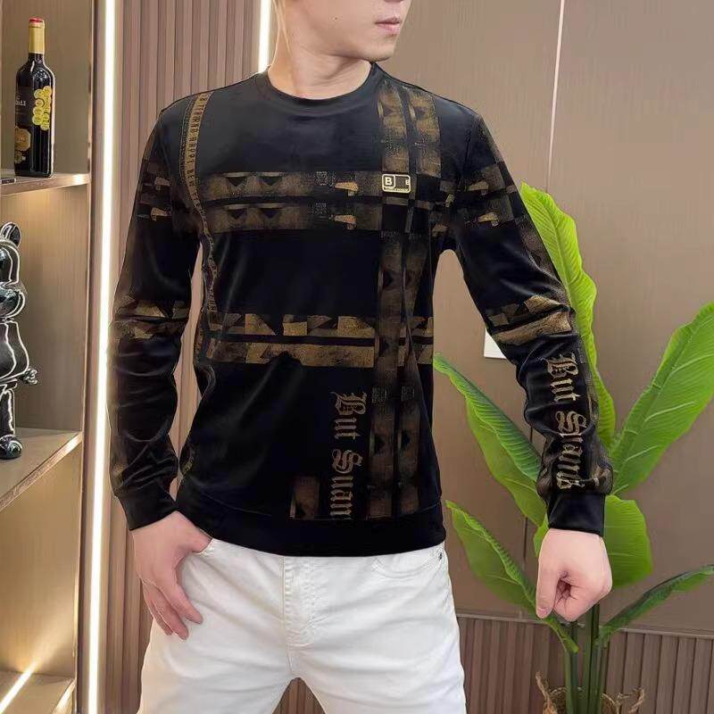 新款印花长袖卫衣男士秋冬季百搭圆领打底衫高端商务休闲T恤上衣