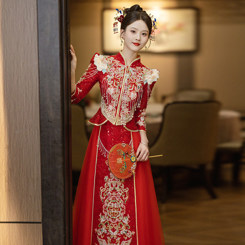 新娘秀禾服婚服2024新款亮片高端显瘦中式出阁嫁衣敬酒服龙凤褂夏