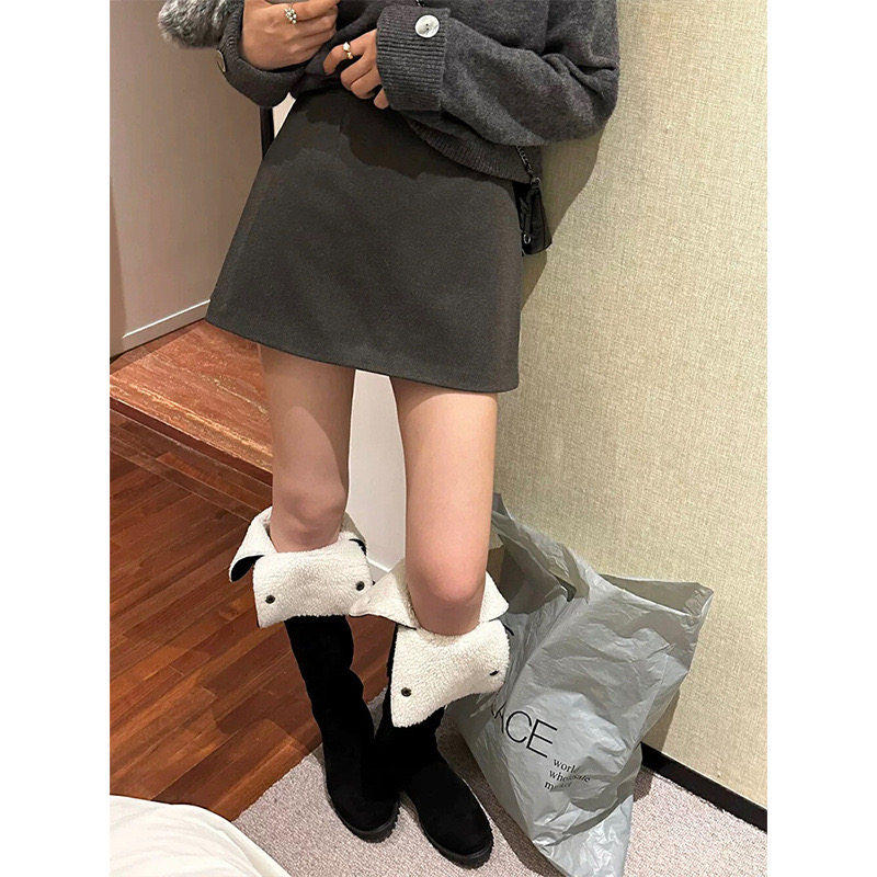 韩版纯色毛呢半身裙女春秋新款辣妹高腰包臀裙A字短裙