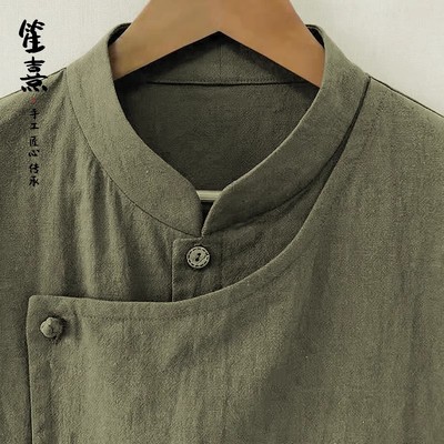 新中式复古盘扣设计感衬衫男款潮牌春秋宽松休闲亚麻衬衣长袖外套