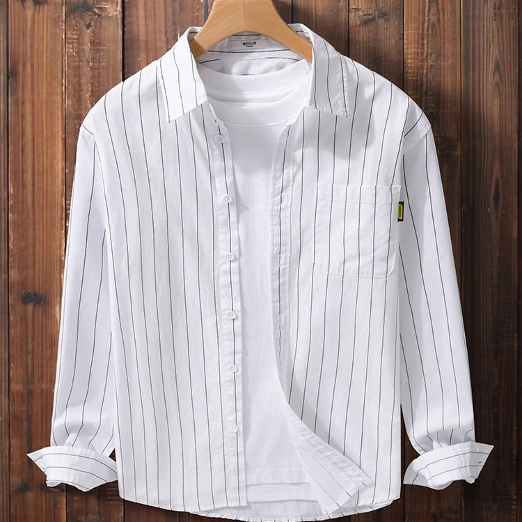 成熟稳重轻奢男装条纹长袖衬衫男士高级感外套宽松休闲帅气衬衣潮