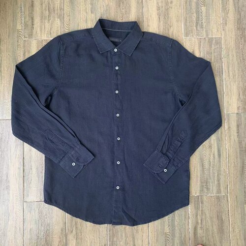 出口单80%亚麻混纺长袖衬衫休闲水洗商务纯色通勤透气衬衣男春夏