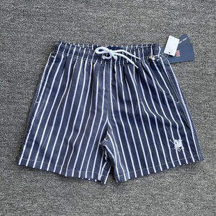 弹力腰水洗休闲潮流短裤 夏季 男女情侣款 速干游泳裤 薄 条纹沙滩裤