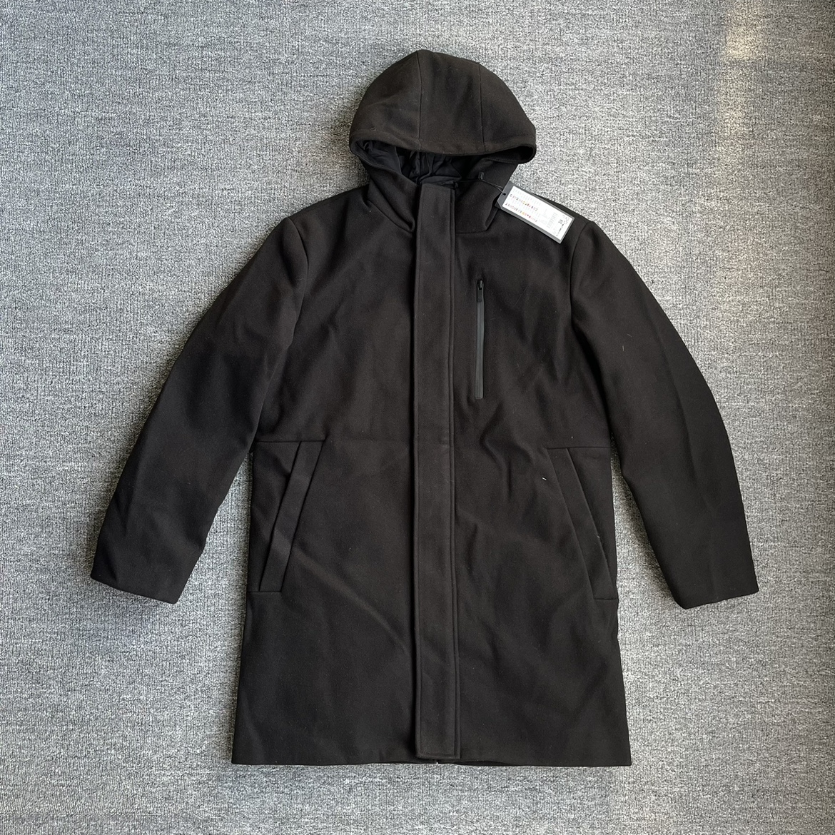 出德国中长款呢子大衣男士冬季保暖夹薄棉连帽风衣派克外套