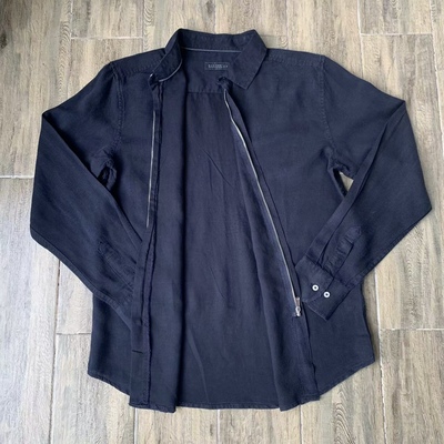 出口单80%亚麻混纺老钱风纯色衬衫男春夏宽松休闲商务长袖外套