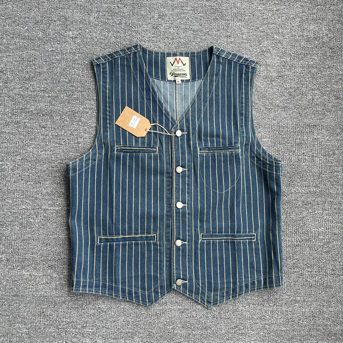 牛仔条纹背心男复古修身马夹