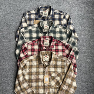 翻领复古情侣休闲衬衣男女潮流扎染宽松薄外套 衬衫 春夏款 格子长袖