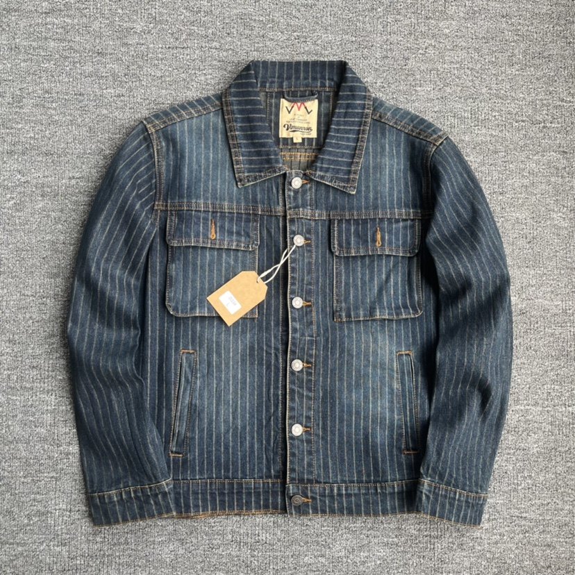 美式复古做旧条纹牛仔夹克秋款痞帅宽松百搭工装男士外套上装潮,男装,夹克,淘宝优惠券,粉丝福利购,淘宝优惠卷