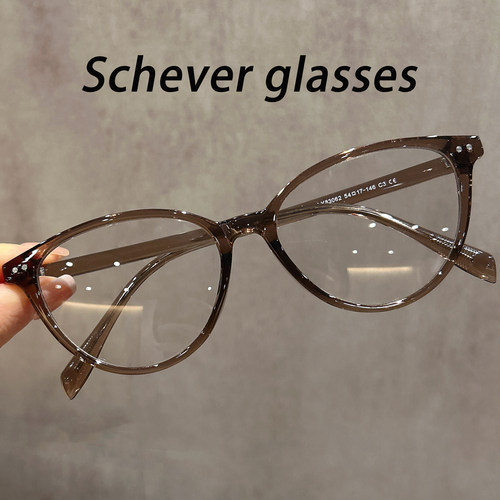 超轻大框冷茶色猫眼近视眼镜女