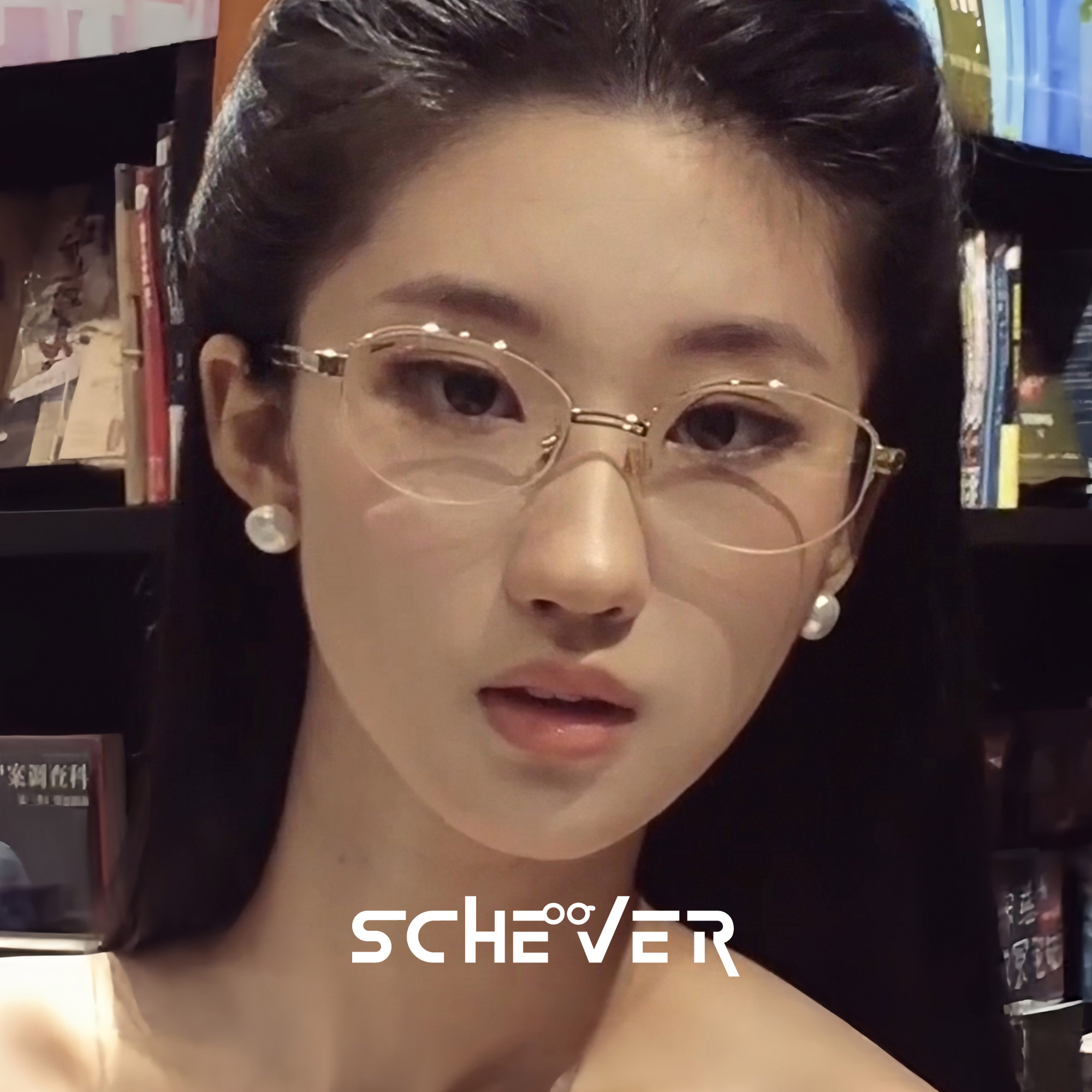 时髦老钱风半框拉丝线眼镜女金丝