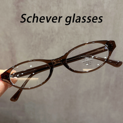 时髦窄框冷茶色猫眼眼镜近视女