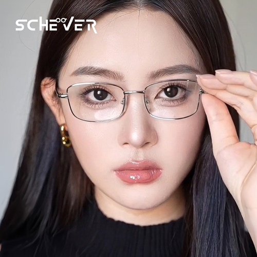 银色方框近视眼镜女度数可配超轻