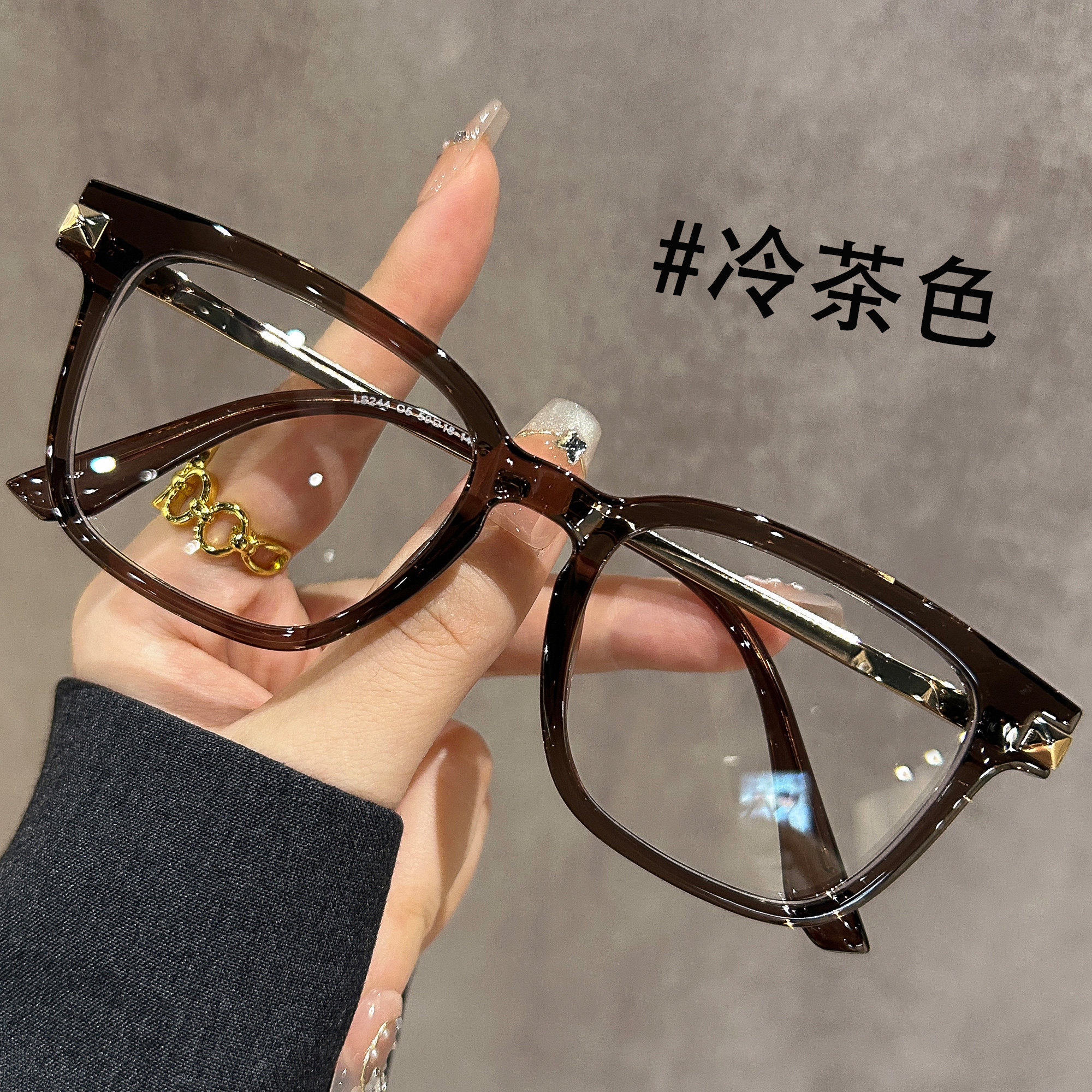 冷茶色方框眼镜女近视可配度数