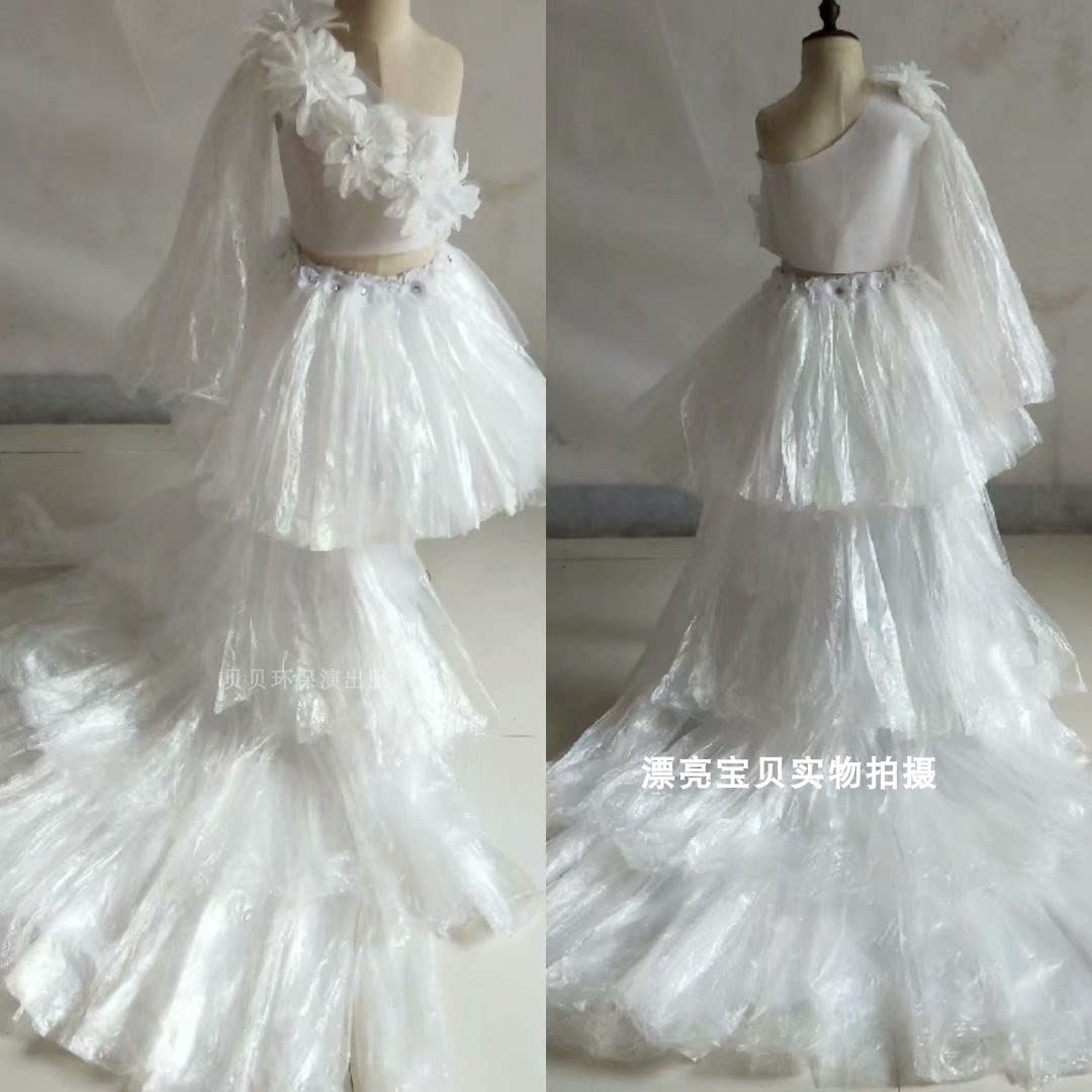 成人环保服装环保时装秀儿童亲子幼儿园手工塑料袋制作走秀公主裙