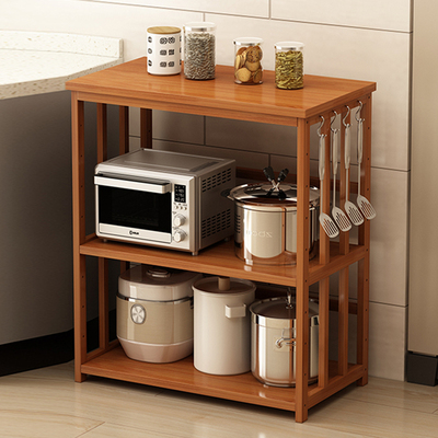 楠竹多层落地厨房置物架子烤箱微波炉架客厅收纳架实木茶具储物柜
